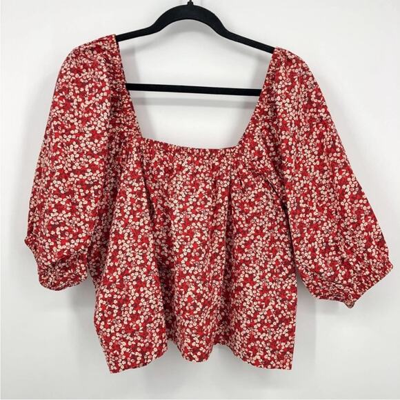 Apiece Apart Gali Shirred Puffed Sleeve Square Neckline Floral Crop Top NEW Med - Picture 7 of 8